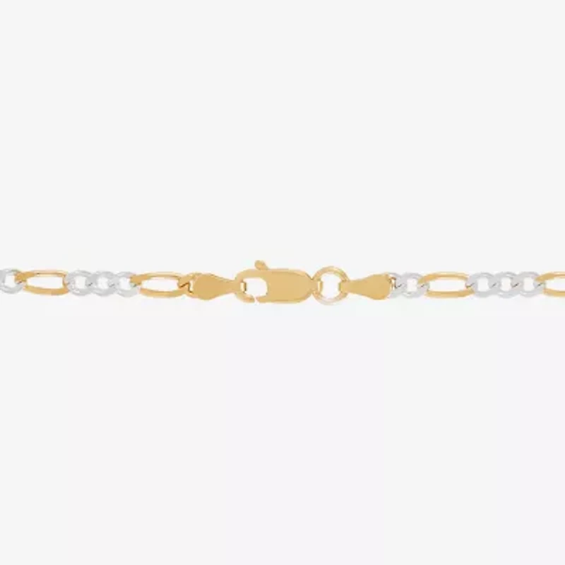 Made in Italy Womens 24K Gold Over Silver 10 Inch Solid Figaro Ankle Bracelet