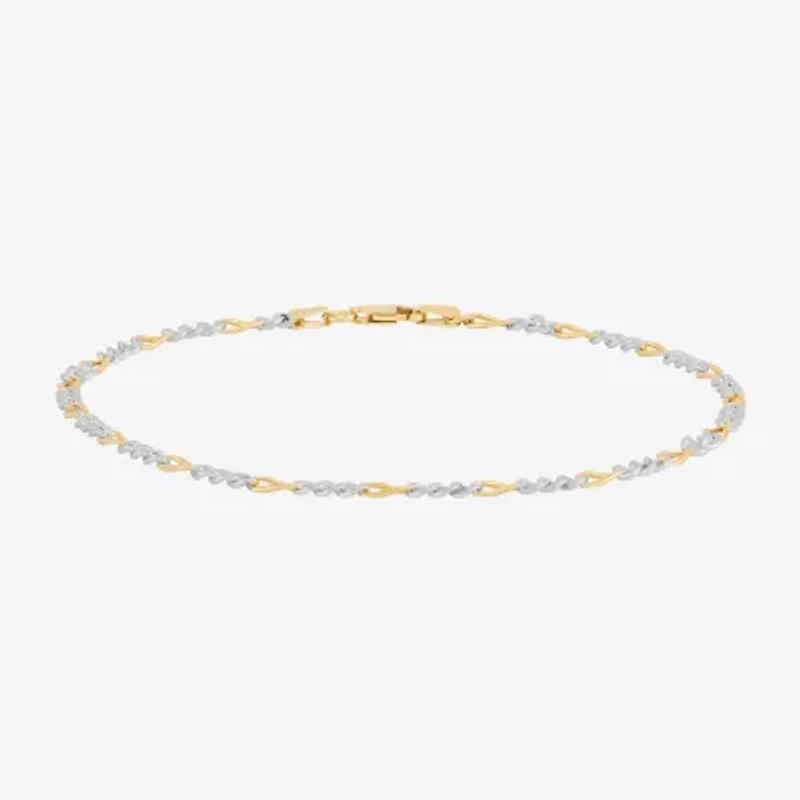 Made in Italy Womens 24K Gold Over Silver 10 Inch Solid Figaro Ankle Bracelet