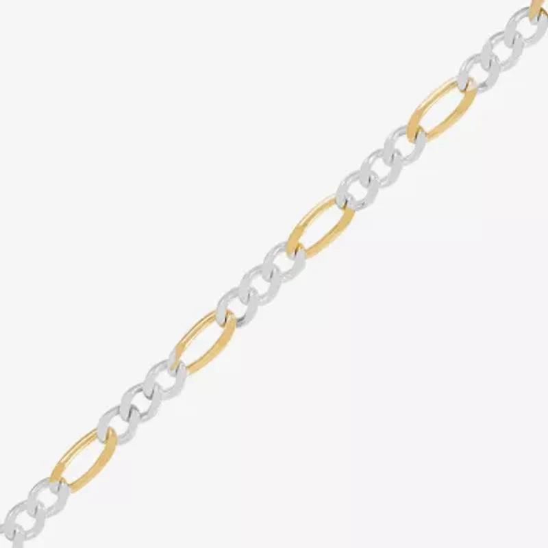 Made in Italy Womens 24K Gold Over Silver 10 Inch Solid Figaro Ankle Bracelet