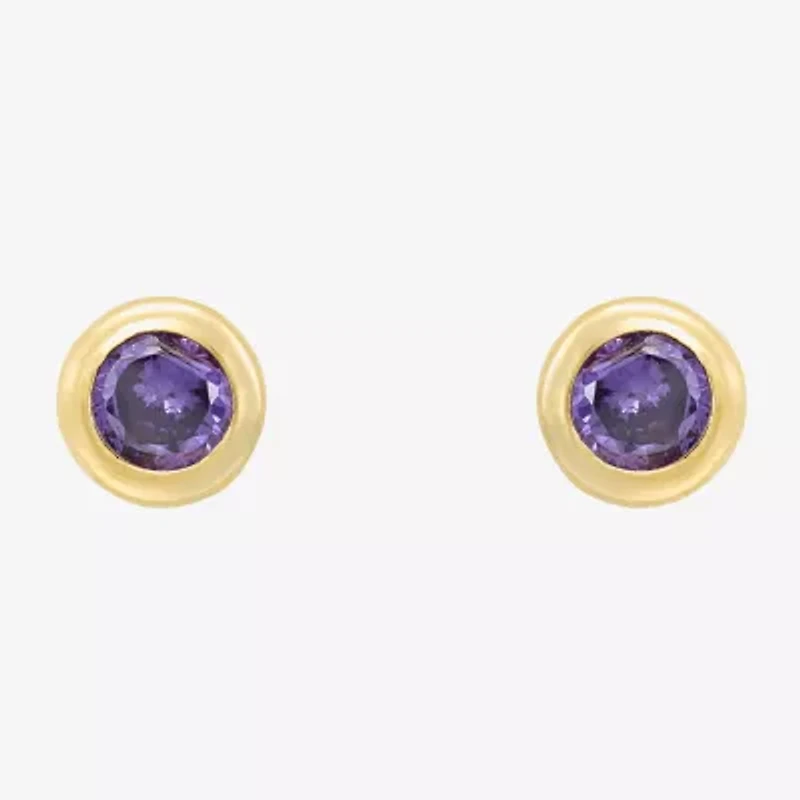 Limited Quantities! Purple Cubic Zirconia 14K Gold 4.5mm Round Stud Earrings