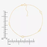 Limited Quantities! Womens 10K Gold 10 Inch Solid Cable Heart Ankle Bracelet
