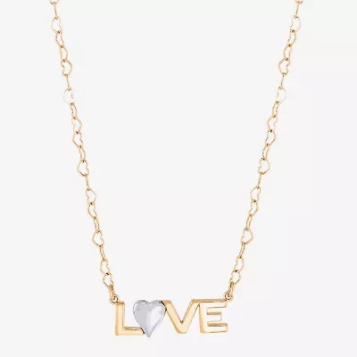 "Love" Womens 10K Two Tone Gold Heart 18 Inch Pendant Necklace
