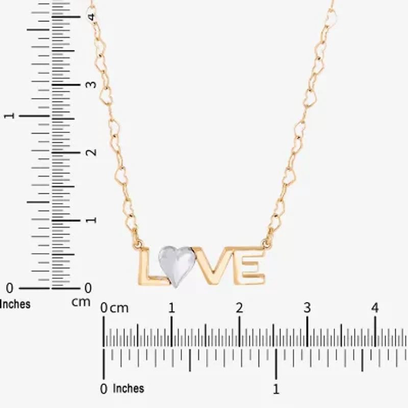 "Love" Womens 10K Two Tone Gold Heart 18 Inch Pendant Necklace