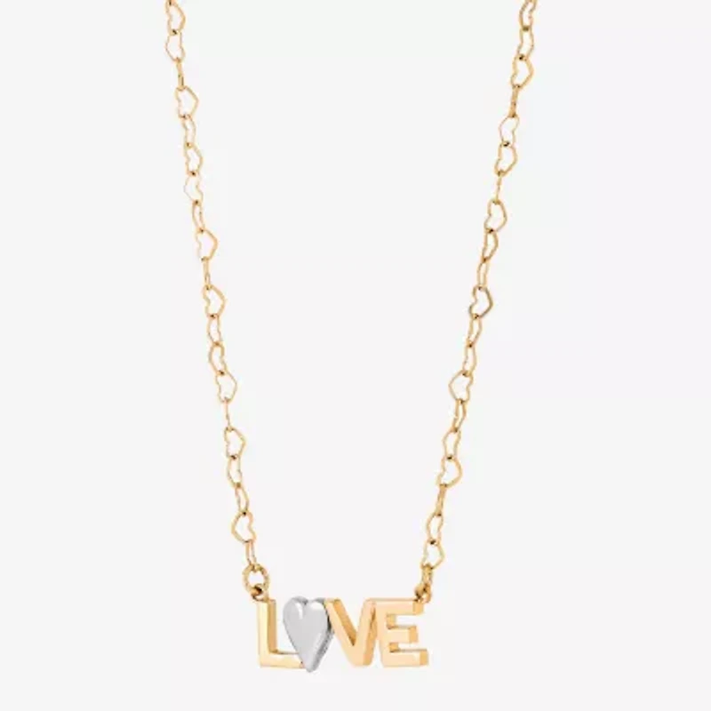 "Love" Womens 10K Two Tone Gold Heart 18 Inch Pendant Necklace