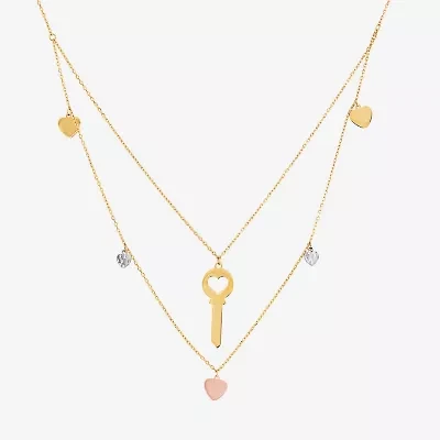 Limited Quantities! Womens 10K Tri-Color Gold Heart Keys 17 Inch Pendant Necklace