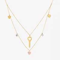 Limited Quantities! Womens 10K Tri-Color Gold Heart Keys 17 Inch Pendant Necklace