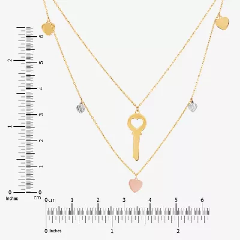 Limited Quantities! Womens 10K Tri-Color Gold Heart Keys 17 Inch Pendant Necklace