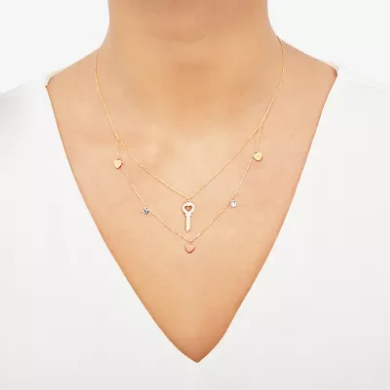 Limited Quantities! Womens 10K Tri-Color Gold Heart Keys 17 Inch Pendant Necklace