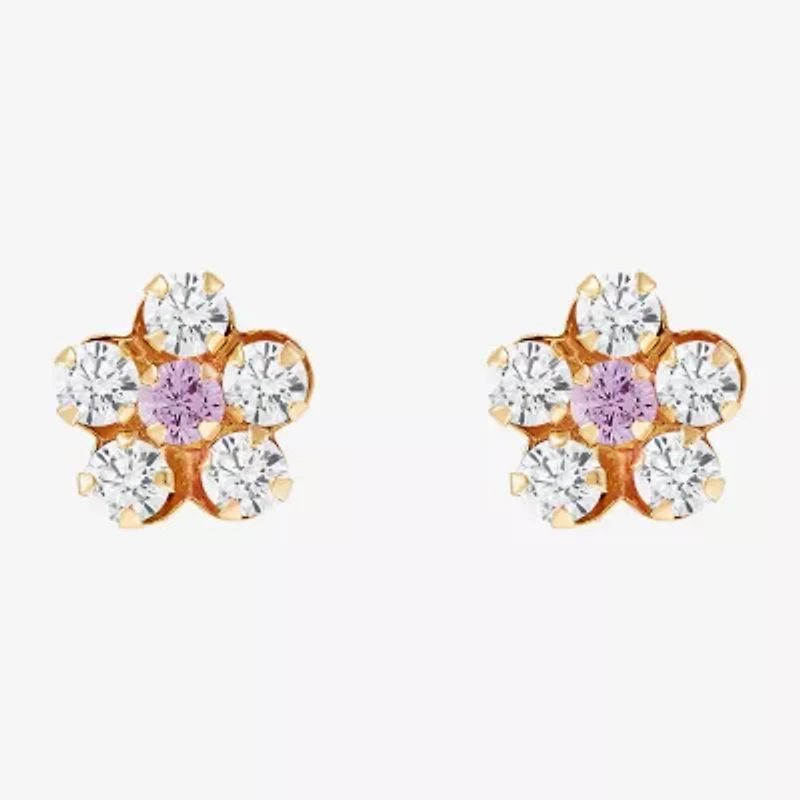 Limited Quantities! Pink Cubic Zirconia 14K Gold 6.5mm Flower Stud Earrings