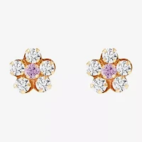 Limited Quantities! Pink Cubic Zirconia 14K Gold 6.5mm Flower Stud Earrings
