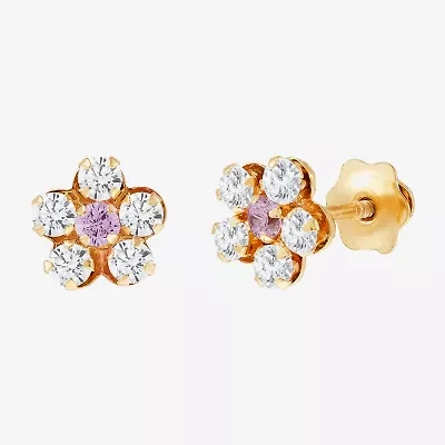 Limited Quantities! Pink Cubic Zirconia 14K Gold 6.5mm Flower Stud Earrings
