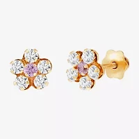 Limited Quantities! Pink Cubic Zirconia 14K Gold 6.5mm Flower Stud Earrings
