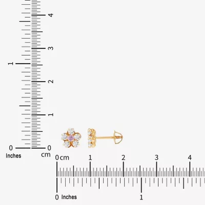 Limited Quantities! Pink Cubic Zirconia 14K Gold 6.5mm Flower Stud Earrings