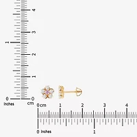 Limited Quantities! Pink Cubic Zirconia 14K Gold 6.5mm Flower Stud Earrings