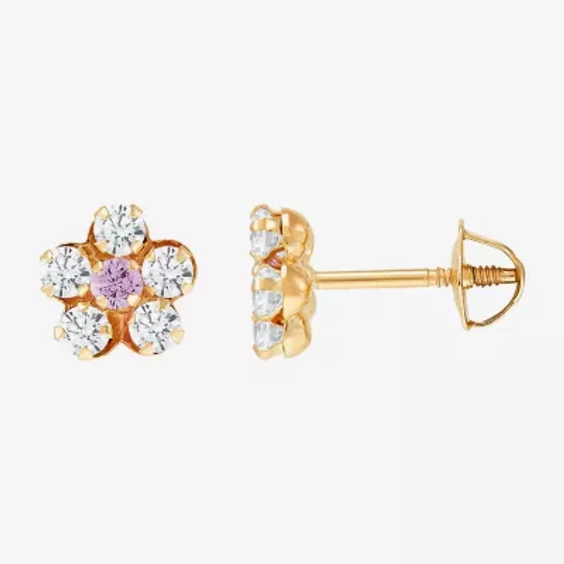 Limited Quantities! Pink Cubic Zirconia 14K Gold 6.5mm Flower Stud Earrings