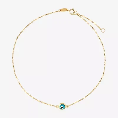 Limited Quantities! Womens 14K Gold 10 Inch Solid Cable Evil Eye Ankle Bracelet