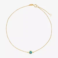 Limited Quantities! Womens 14K Gold 10 Inch Solid Cable Evil Eye Ankle Bracelet