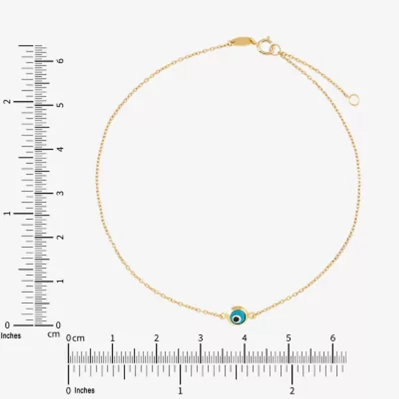 Limited Quantities! Womens 14K Gold 10 Inch Solid Cable Evil Eye Ankle Bracelet
