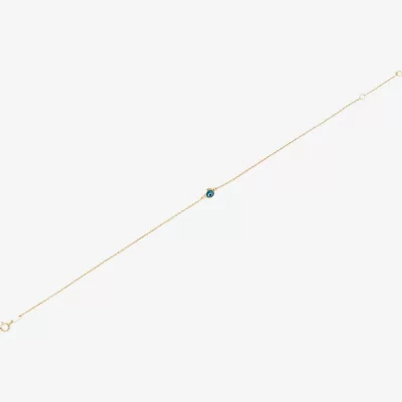 Limited Quantities! Womens 14K Gold 10 Inch Solid Cable Evil Eye Ankle Bracelet