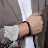 Mens Black Agate Sterling Silver Beaded Bracelet