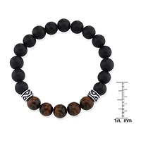 Mens Black Agate Sterling Silver Beaded Bracelet