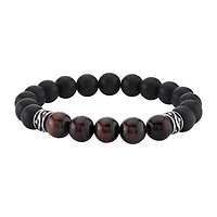 Mens Black Agate Sterling Silver Beaded Bracelet