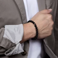 Mens Agate Sterling Silver Beaded Bracelet