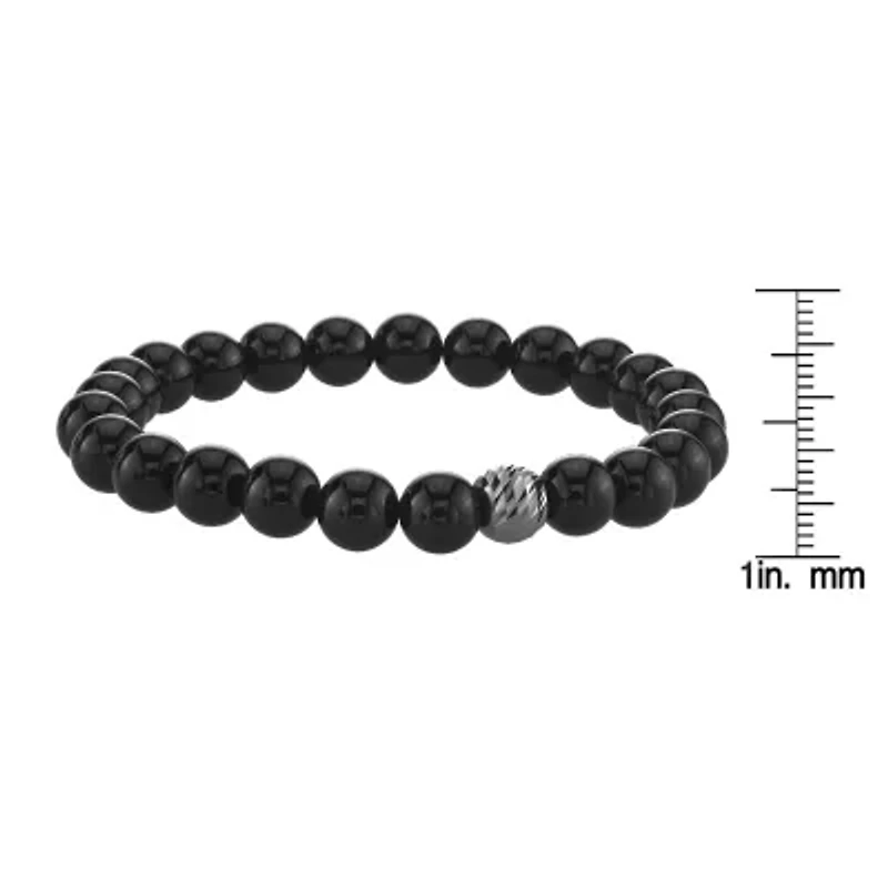 Mens Agate Sterling Silver Beaded Bracelet