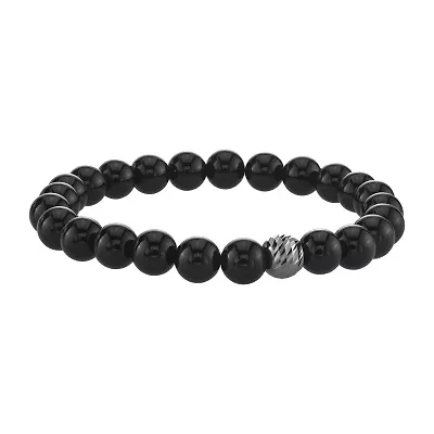 Mens Agate Sterling Silver Beaded Bracelet