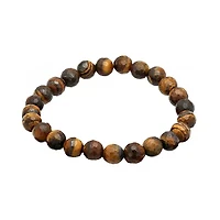 Mens Genuine Brown Tiger's Eye Stainless Steel Beaded Bracelet