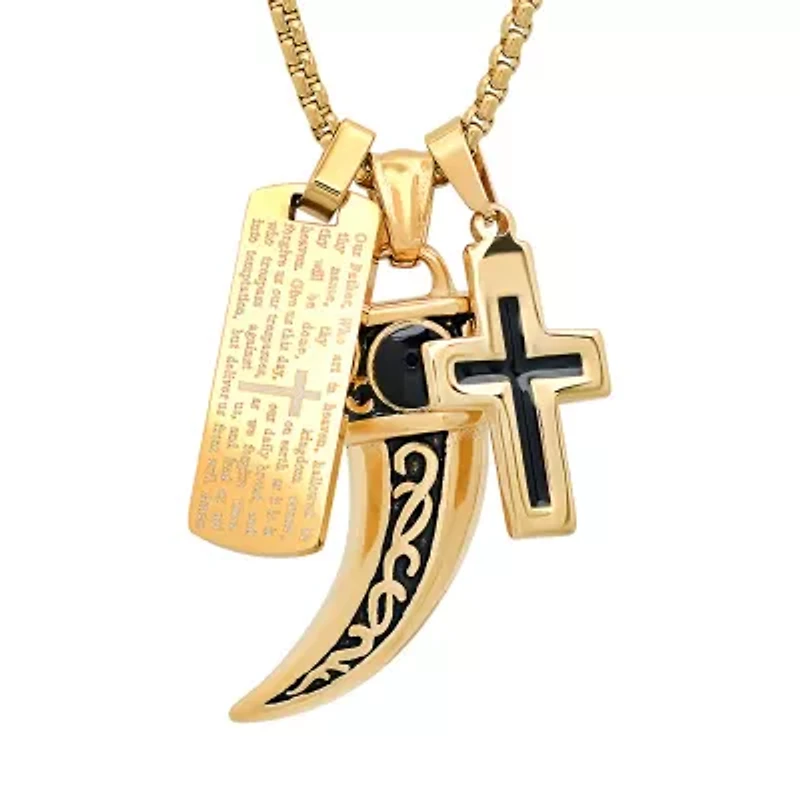 Mens 18K Gold Over Stainless Steel Hypoallergenic 24 Inch Pendant Necklace
