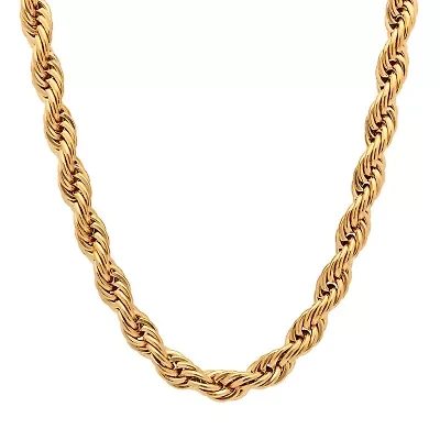 Mens 18K Gold Over Stainless Steel Hypoallergenic 30 Inch Rope Chain Necklace