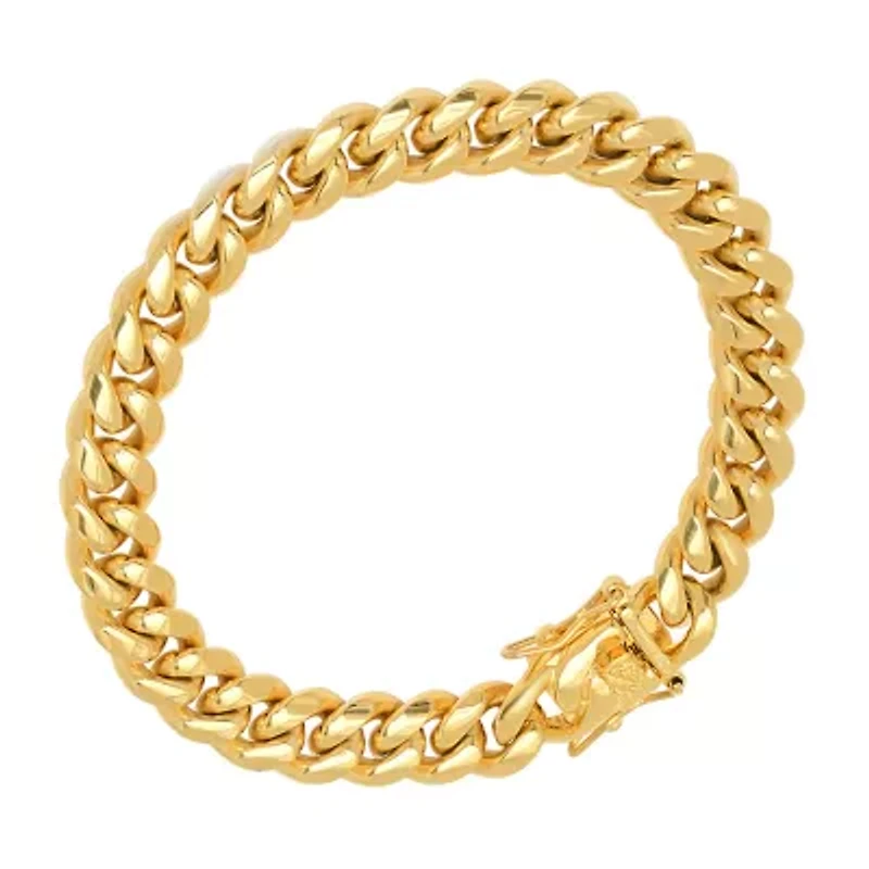 Mens 18K Gold Over Stainless Steel Semisolid Curb Hypoallergenic Chain Bracelet