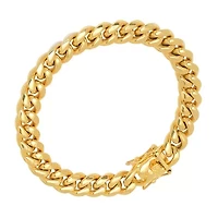 Mens 18K Gold Over Stainless Steel Semisolid Curb Hypoallergenic Chain Bracelet