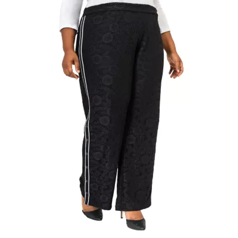 Poetic Justice Womens High Rise Over Belly Wide Leg Palazzo Pant Plus