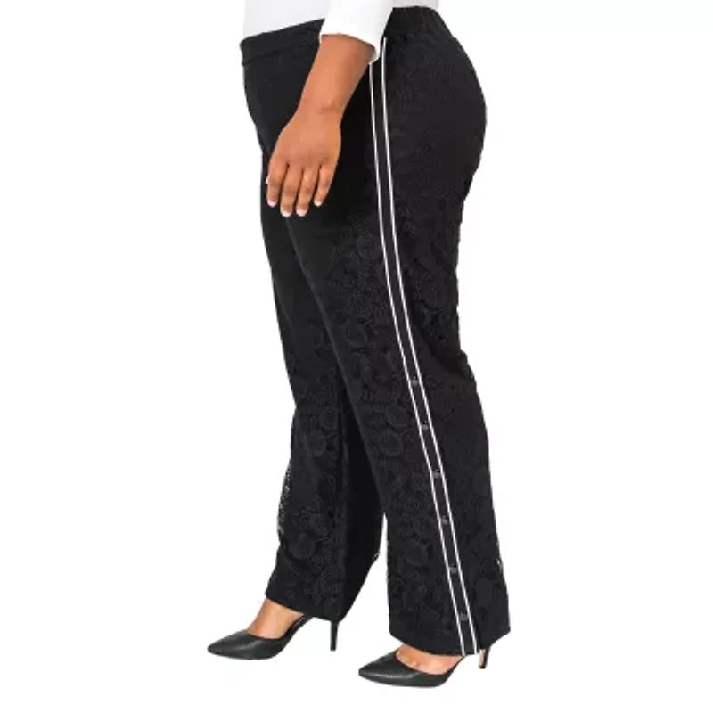 Poetic Justice Womens High Rise Over Belly Wide Leg Palazzo Pant Plus
