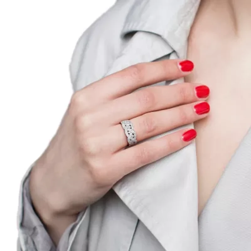 Womens 1/8 CT. T.W. Natural White Diamond Sterling Silver Band