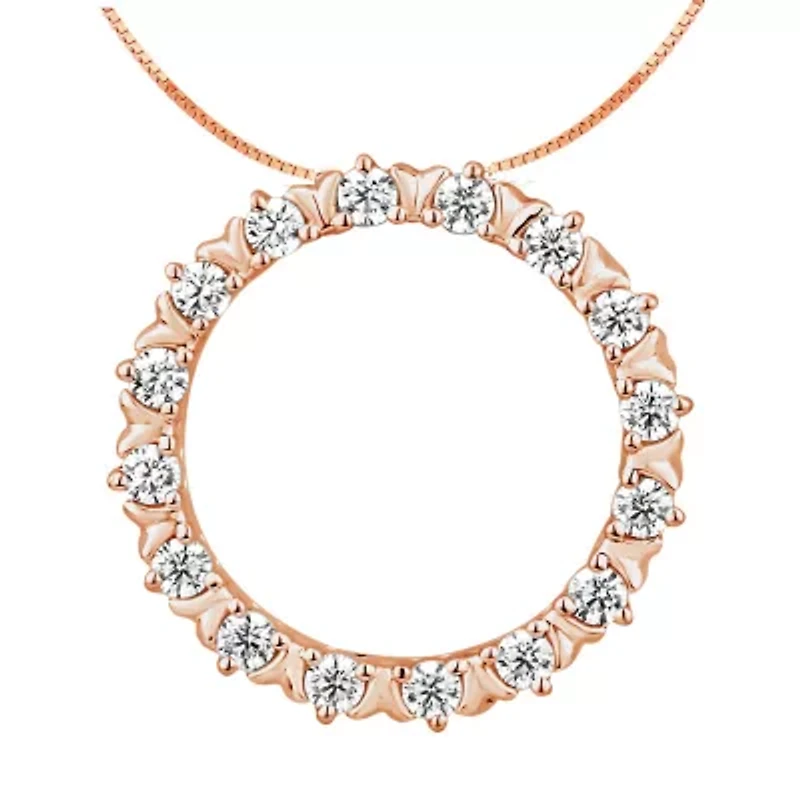 Womens 1/4 CT. T.W. Natural White Diamond 10K Rose Gold Circle 18 Inch Pendant Necklace
