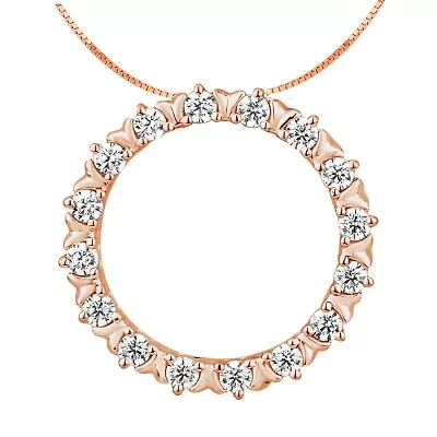 Womens 1/4 CT. T.W. Natural White Diamond 10K Rose Gold Circle 18 Inch Pendant Necklace
