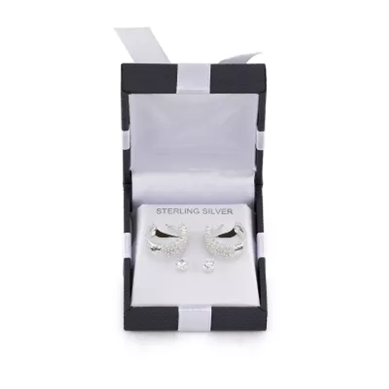 Womens Cubic Zirconia Sterling Silver Earring Set