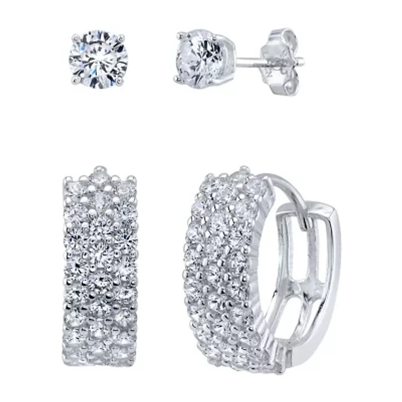 Womens Cubic Zirconia Sterling Silver Earring Set