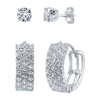 Womens Cubic Zirconia Sterling Silver Earring Set