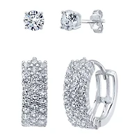 Womens Cubic Zirconia Sterling Silver Earring Set