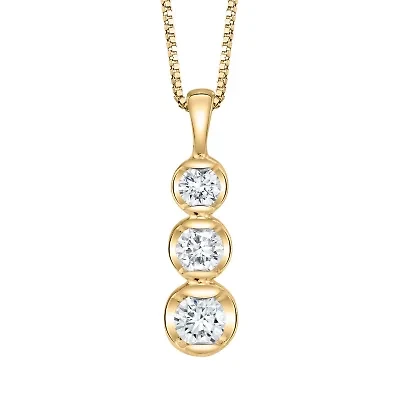 Bezel Set 3-Stone Linear Womens 1/8 CT. T.W. Natural White Diamond 14K Gold 18 Inch Pendant Necklace