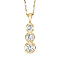 Bezel Set 3-Stone Linear Womens 1/8 CT. T.W. Natural White Diamond 14K Gold 18 Inch Pendant Necklace
