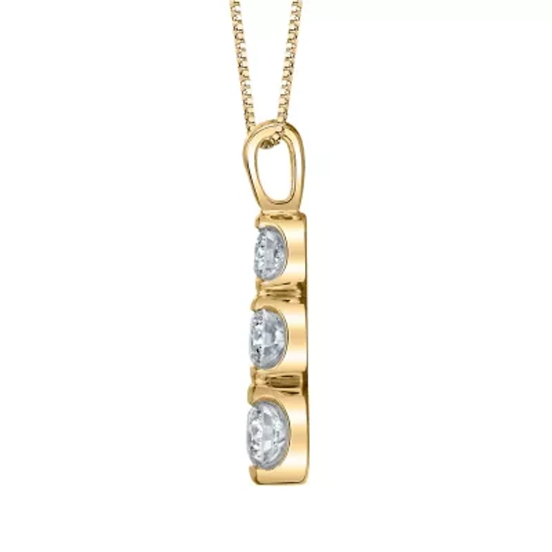 Bezel Set 3-Stone Linear Womens 1/8 CT. T.W. Natural White Diamond 14K Gold 18 Inch Pendant Necklace