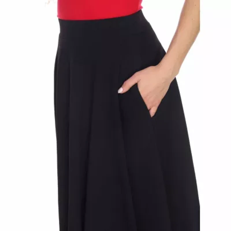 White Mark Tasmin Womens Stretch Fabric Mid Rise Midi Flared Skirt