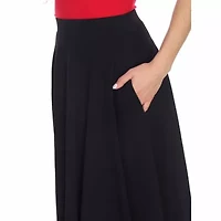 White Mark Tasmin Womens Stretch Fabric Mid Rise Midi Flared Skirt