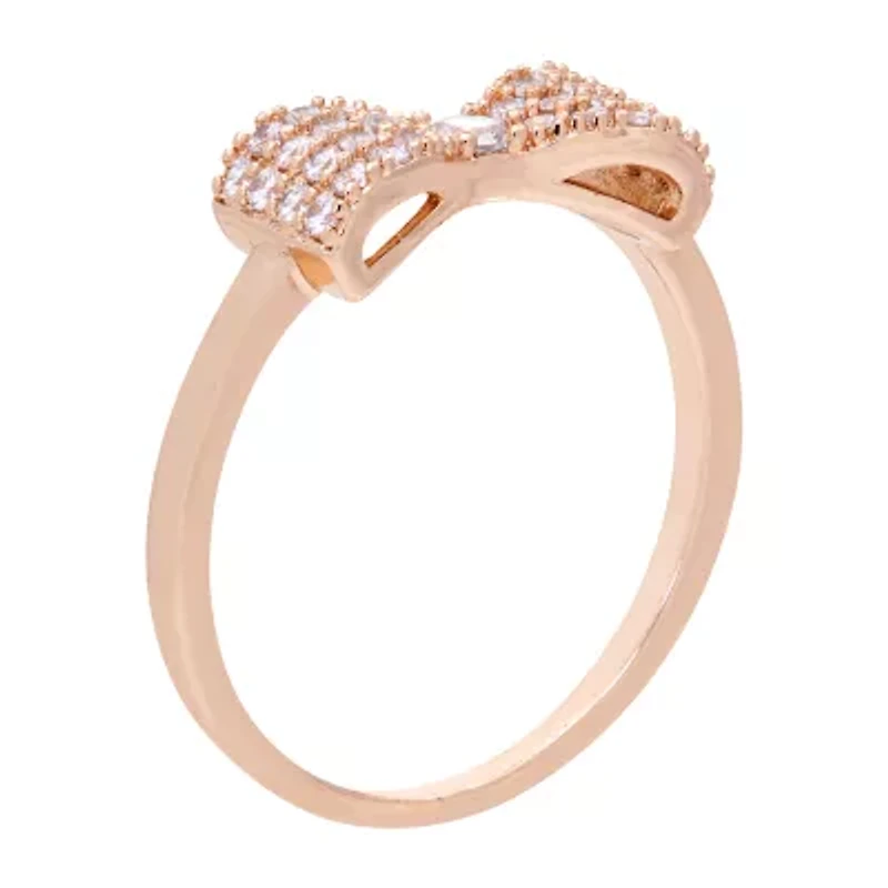Sparkle Allure Womens 3MM Cubic Zirconia 18K Rose Gold Over Brass Bow Band