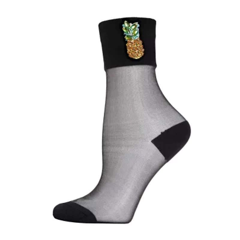 MeMoi Sheer Pineapple Womens Breathable 1 Pair Quarter Ankle Socks